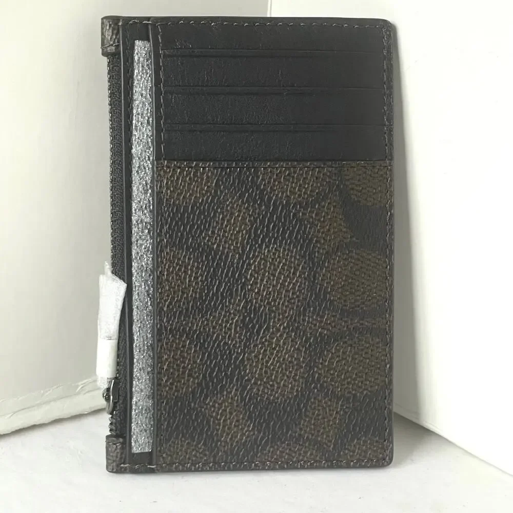 Coach Cosmic Robot Zip Card Case CW223 Brown Leather Wallet